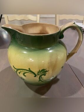 Elegant Green and Cream Ceramic Pitcher